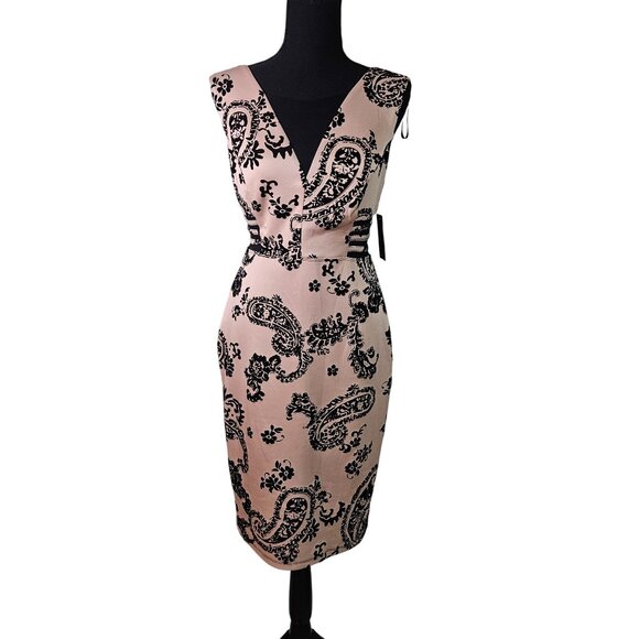 Valentines Elegant Classy En Focus Studio Womens Sleeveless Midi Dress Black Bei - Picture 1 of 16